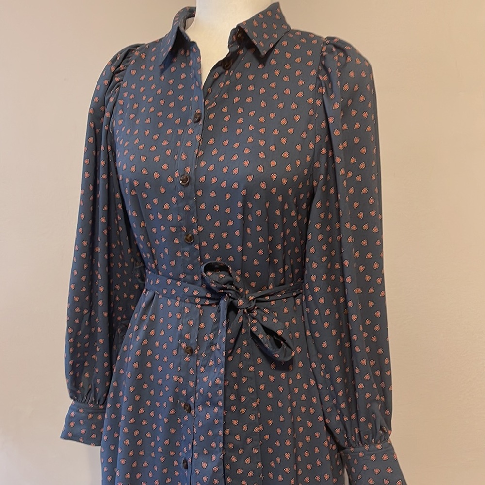 Heart pearl collared button down shirt dress silky puff sleeve ann taylor